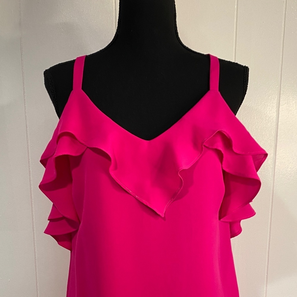 Slip Dress Fuchsia Hot Pink Ruffle Feminine Summer Cocktail Event Bridal Size XS - Picture 4 of 11